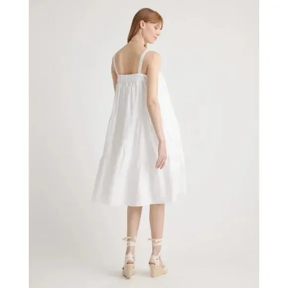 QUINCE White 100% European Linen Trapeze Midi Dress NWT Size Small - Picture 8 of 10